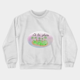 De la Plata watercolor Island travel, beach, sea and palm trees. Holidays and vacation, summer and relaxation Crewneck Sweatshirt